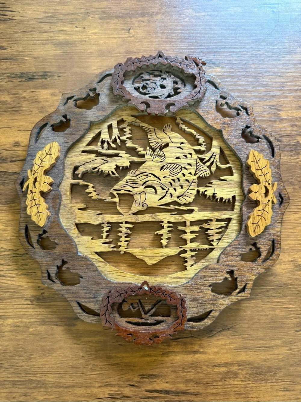 Intricate Wooden Fish Wall Art - Brown and Tan